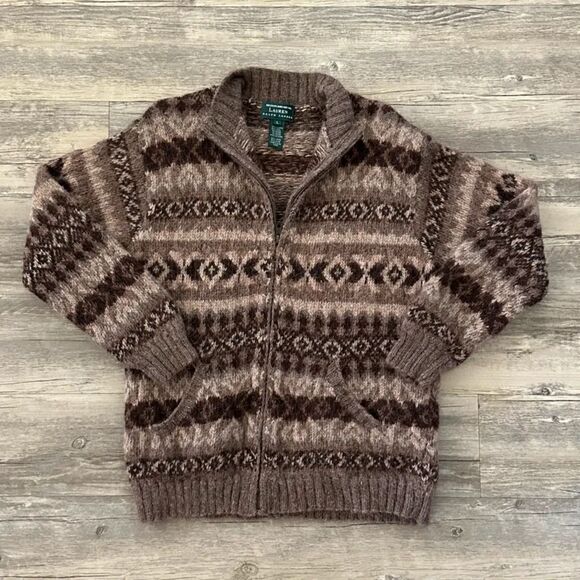 Lauren Ralph Lauren Southwestern Wool Cowichan Full Zip Sweater Size Large - Picture 1 of 6